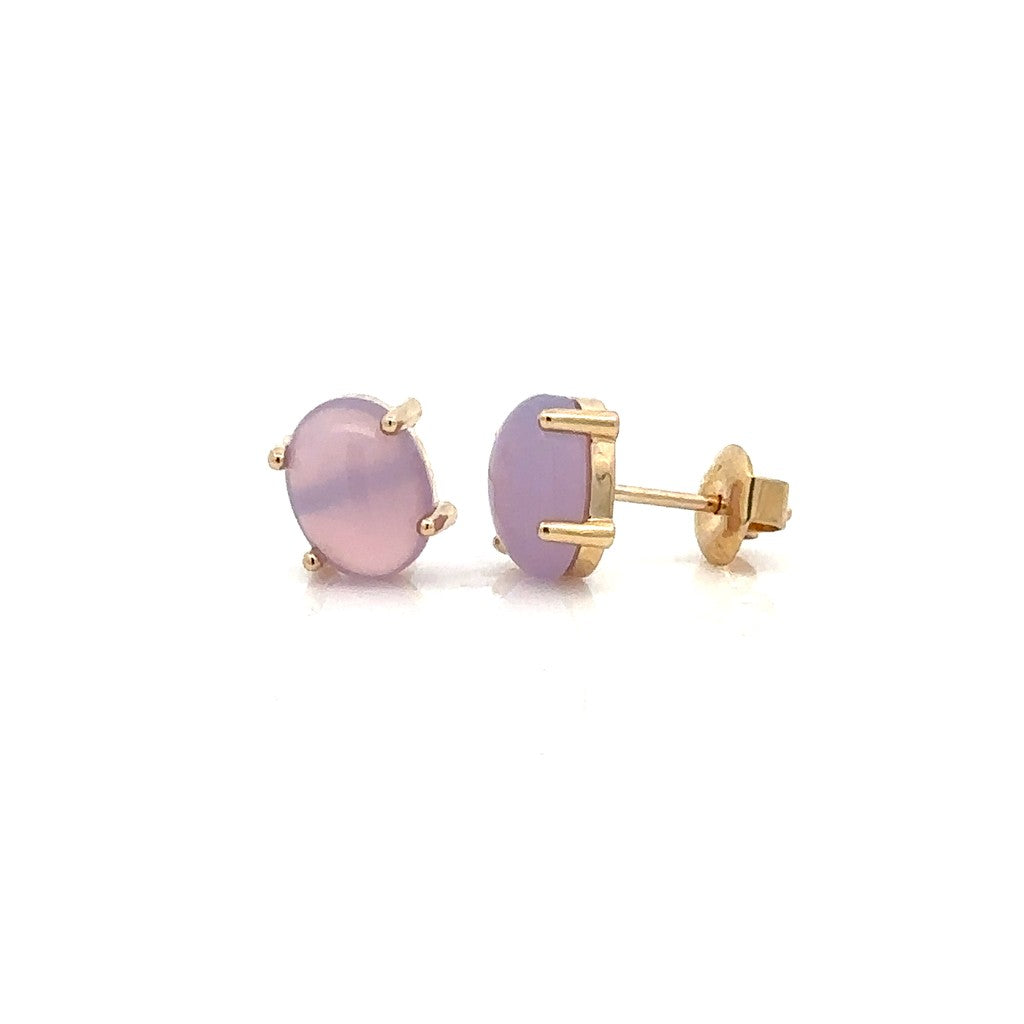 10 Karat Gold Yellow Single Stone Stud Earrings 2.50ctw Cabochon Oval Agates