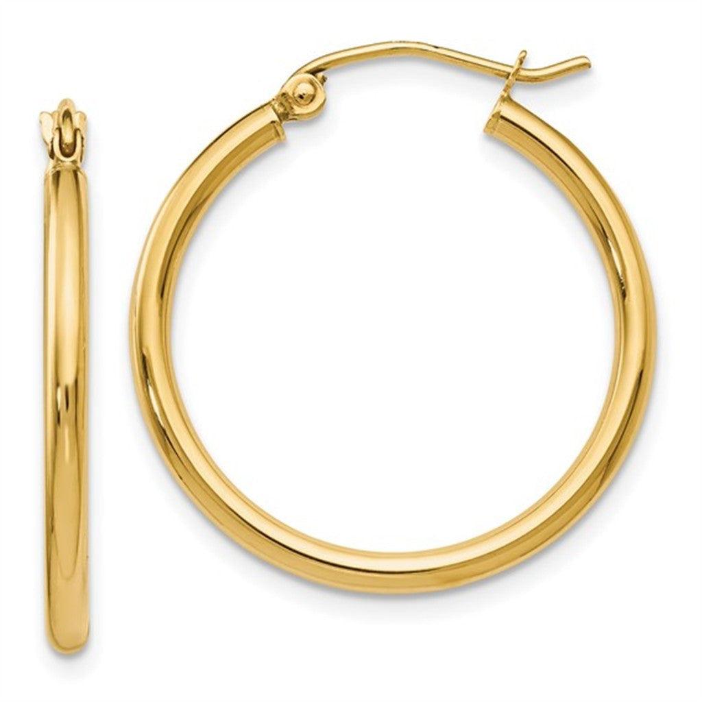 Hoop Precious Metal Earrings 25 mm Diamiter 2mm Thick 14 KT Yellow