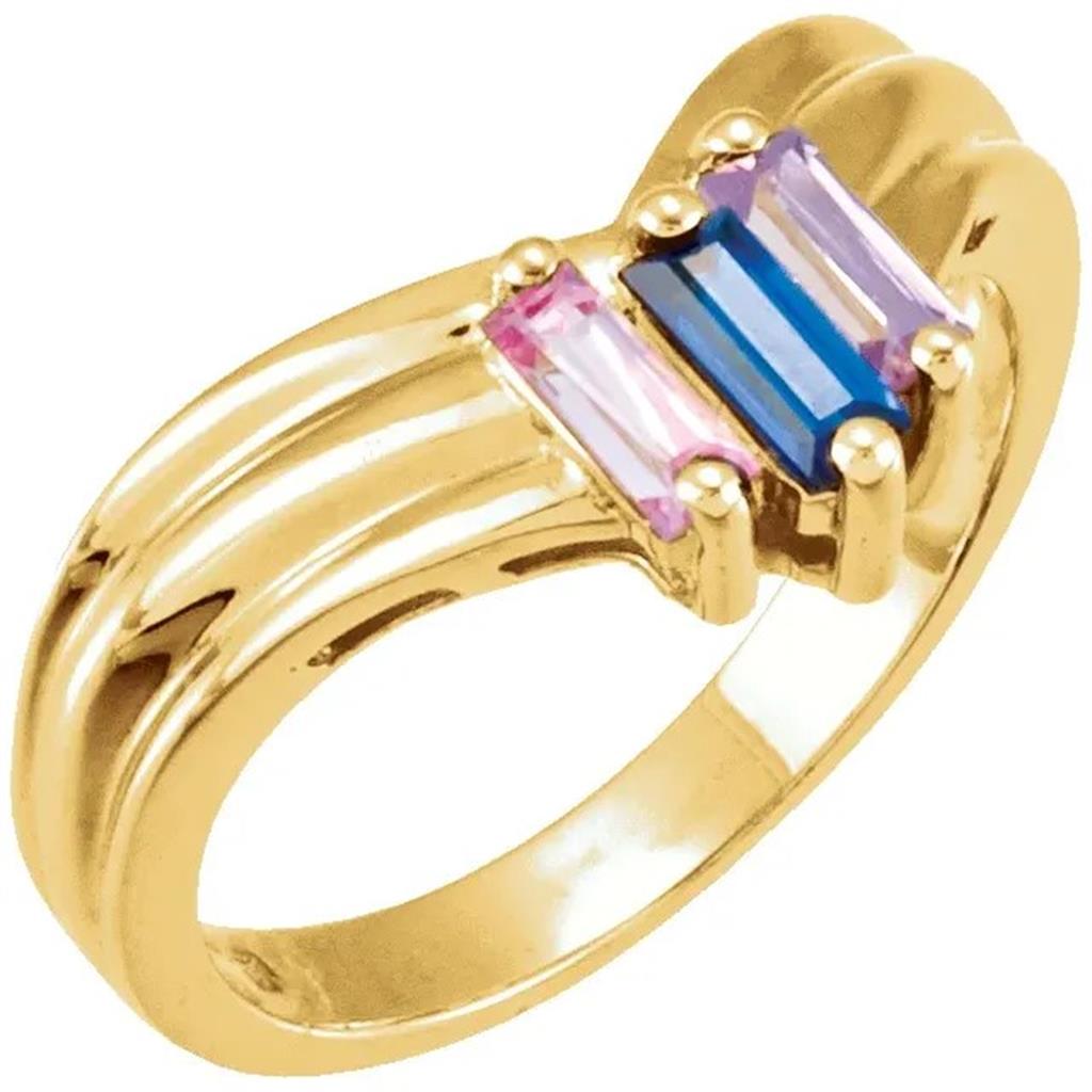 3 Stone Style Colored Stone Ring 14 Karat Gold Yellow size 7