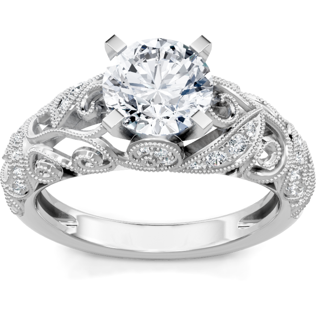 Solitare Accent Style Diamond Engagement Ring 14 Karat Gold White
(Center Stone Not Included)