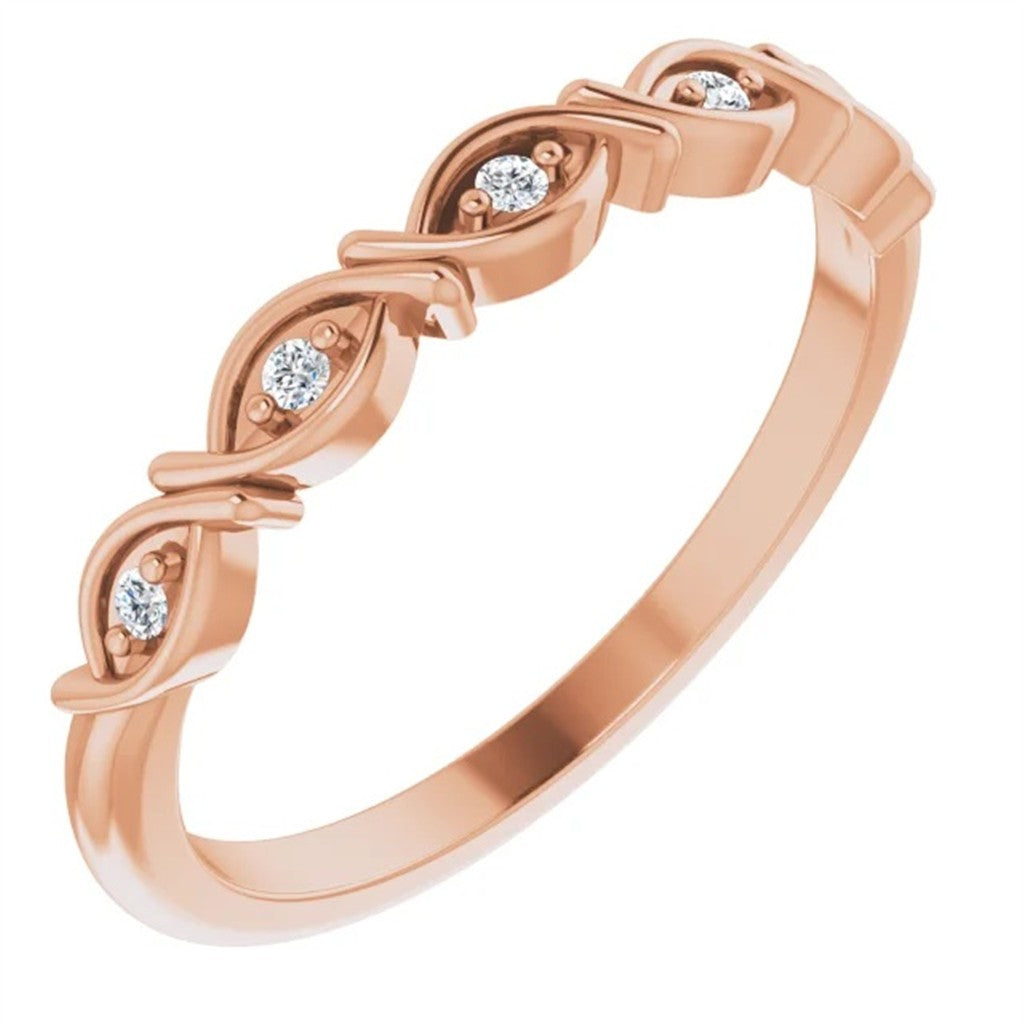 1/2 Anniversary Style Diamond Wedding Band 14 Karat Gold Rose with Diamonds size 7