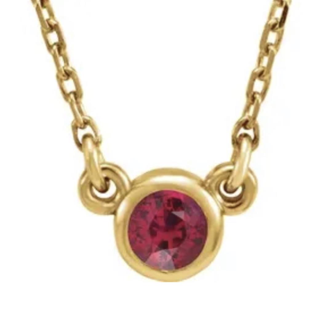 Tiffany Style Colored Stone Necklace 14 KT Yellow With Ruby 16" Long