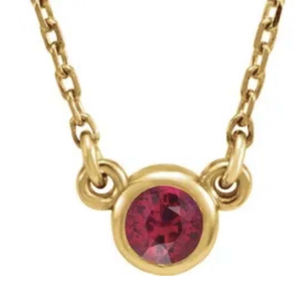 Tiffany Style Colored Stone Necklace 14 Karat Gold Yellow With Ruby 16" Long