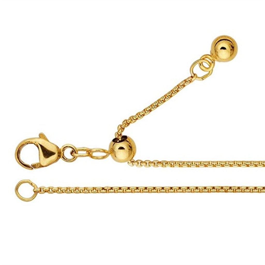 Yellow Gold Filled 1 MM Box Adjustable Chain 22" Long