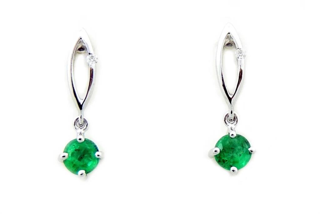 Earrings Precious Metal With Colored Stone Dangle Lever Back 14 Karat Gold White With 0.51ctw Emeralds 0.018 ctw & Diamonds