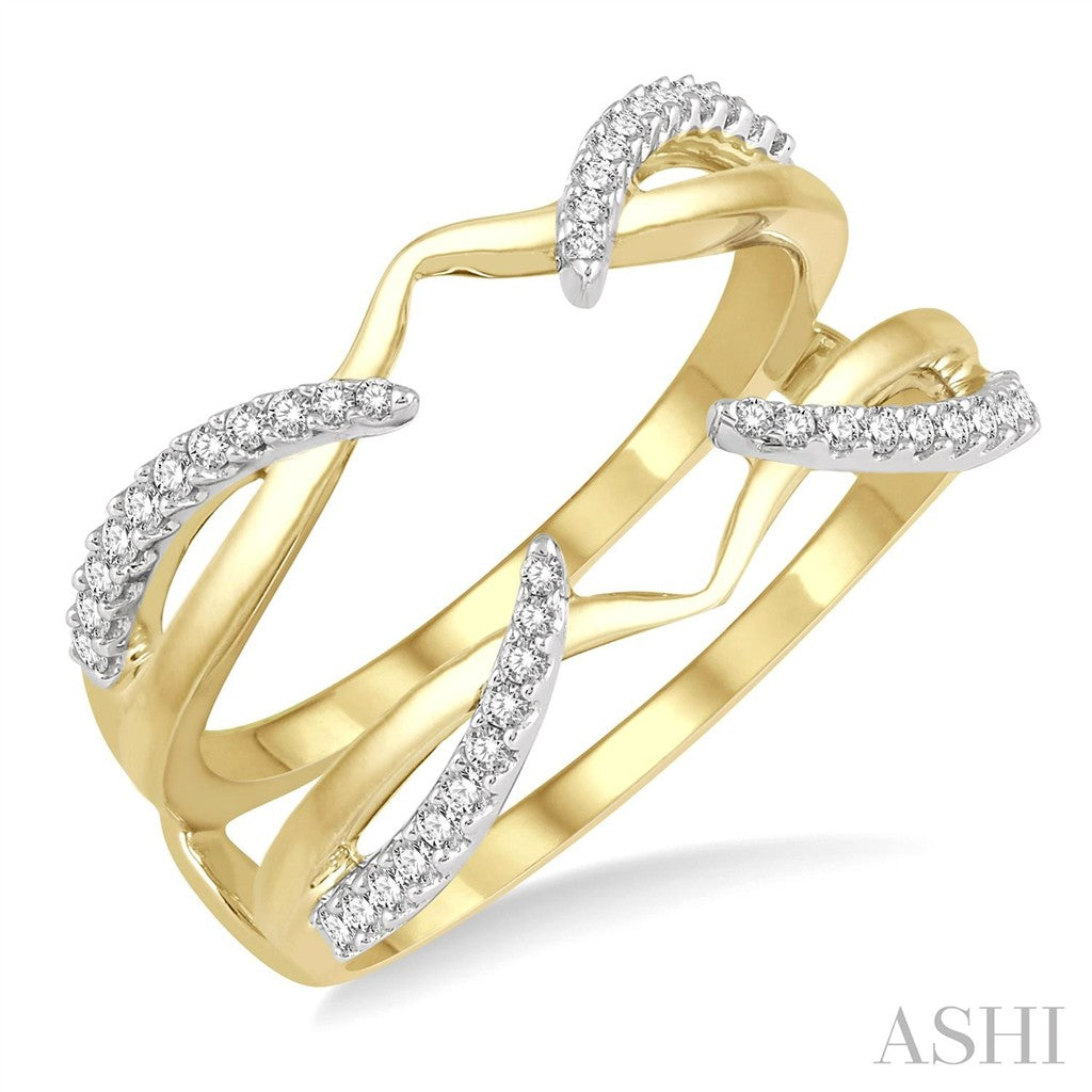 Ring Guard Style Diamond Wedding Band 14 KT White & Yellow with Diamonds Size 6.5