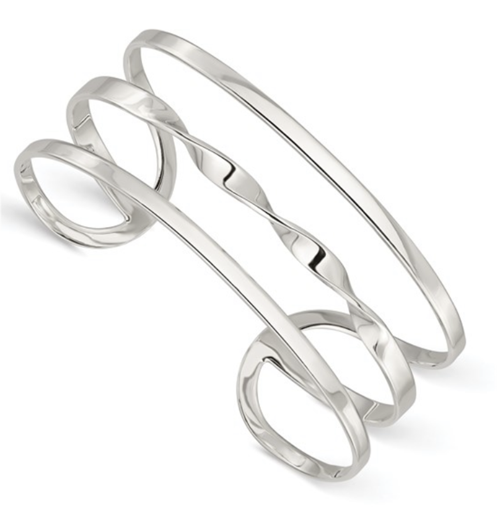 3 Line Cuff Silver Bracelet .925 White Color 8" Long