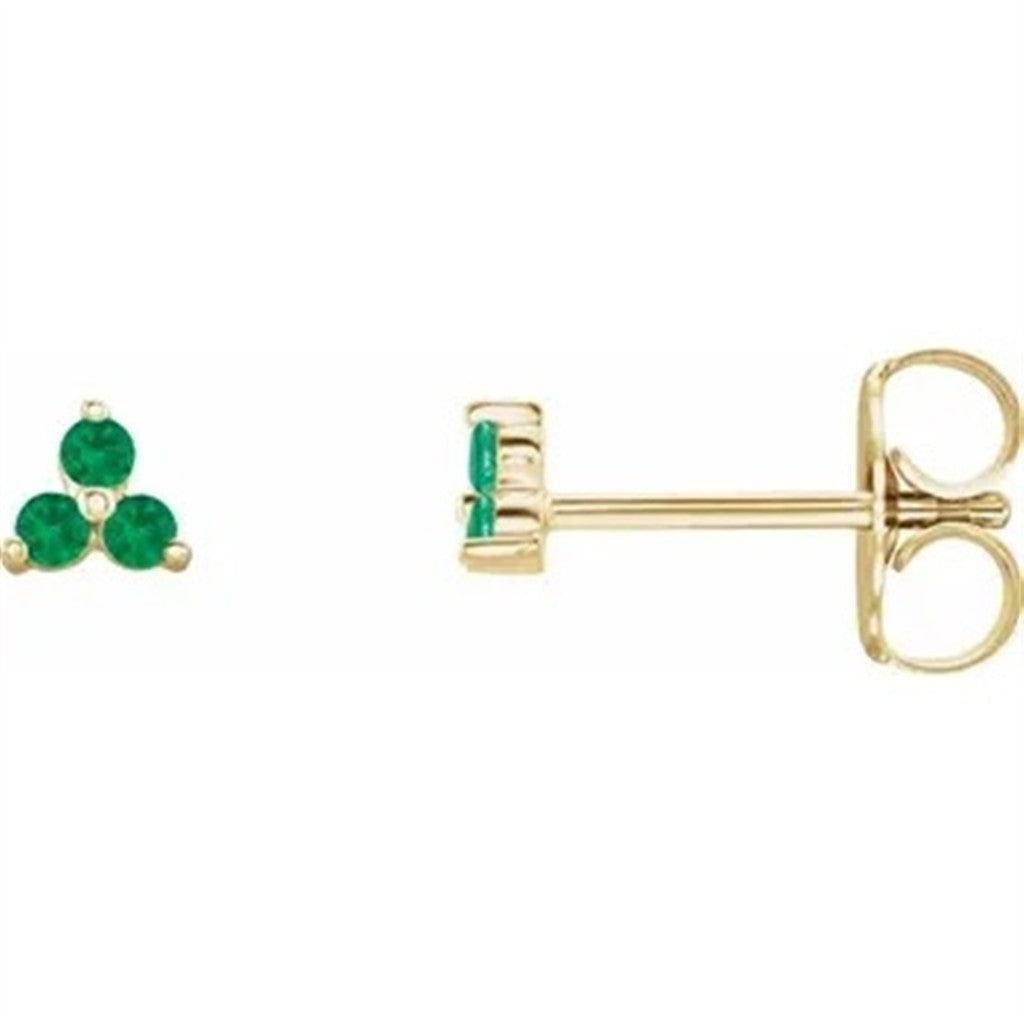 14 Karat Gold Yellow Stud Earrings 0.19ctw Pear Emeralds