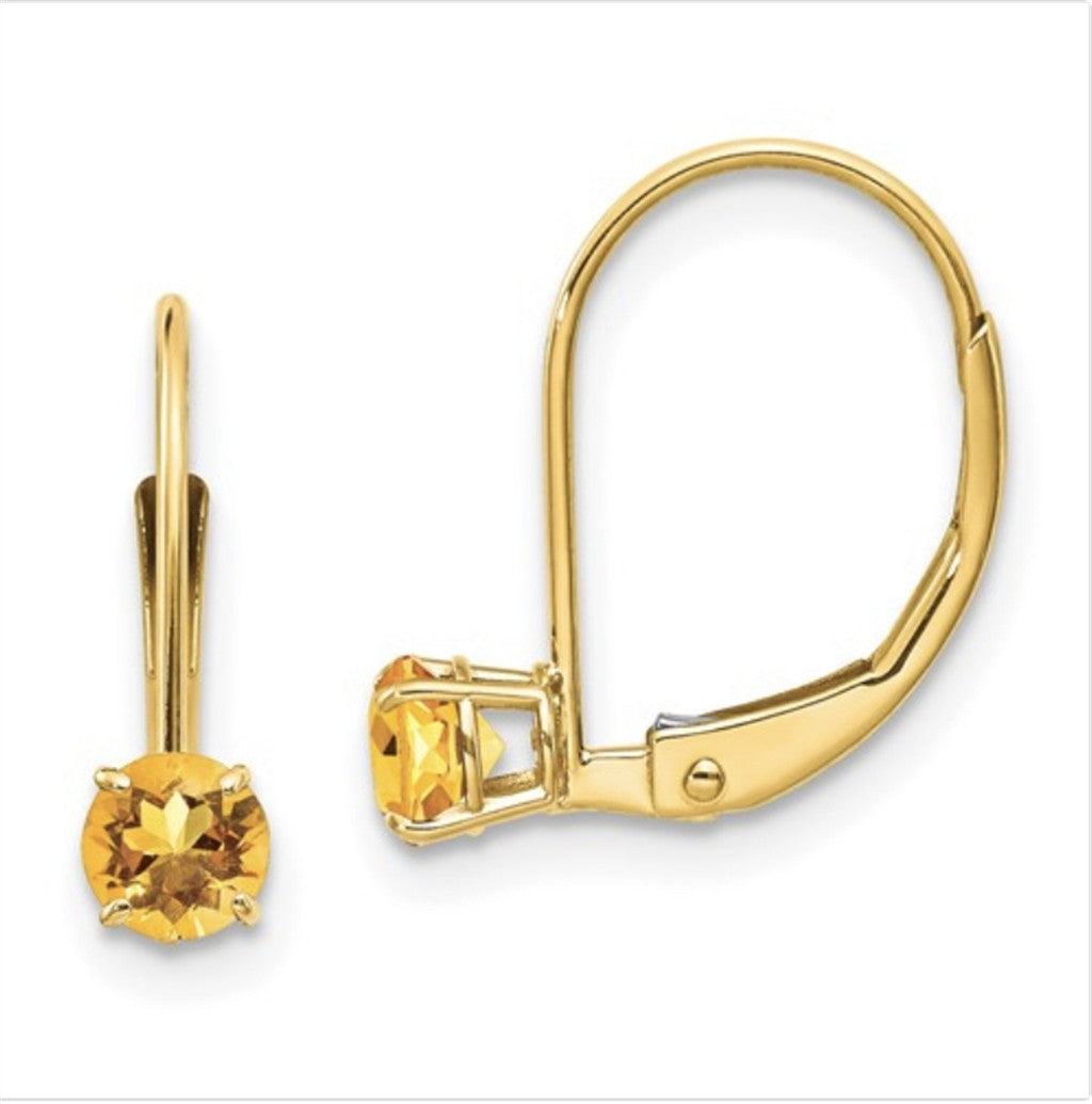 Earrings Precious Metal With Colored Stone Dangle Lever Back 14 Karat Gold Yellow With Citrines