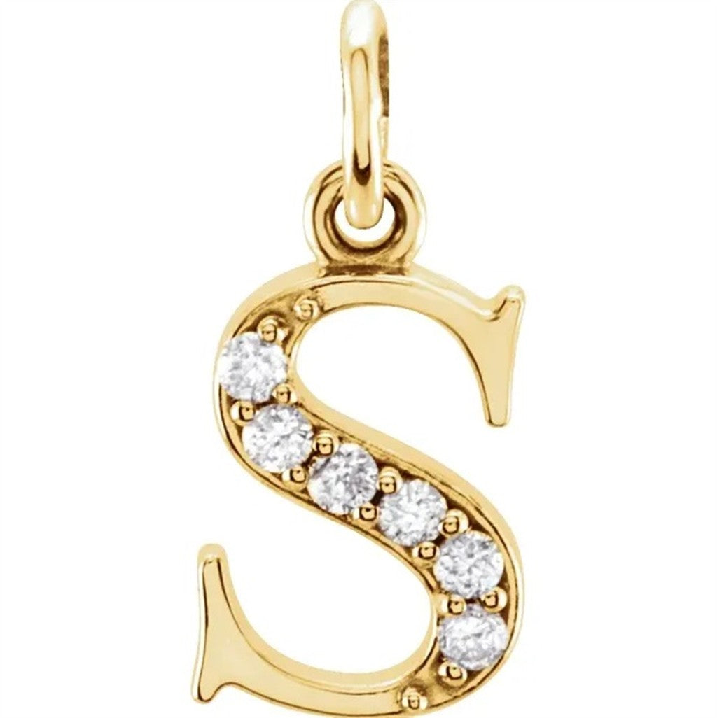 S Initial Pendant Diamond 14 Karat Gold Yellow with Round Diamond & Round F Diamond