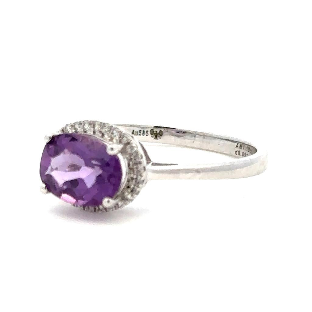 Halo Style Colored Stone Ring 14 KT White & Yellow with Apatite & Amethyst Accent & Diamonds Accent size 6.75