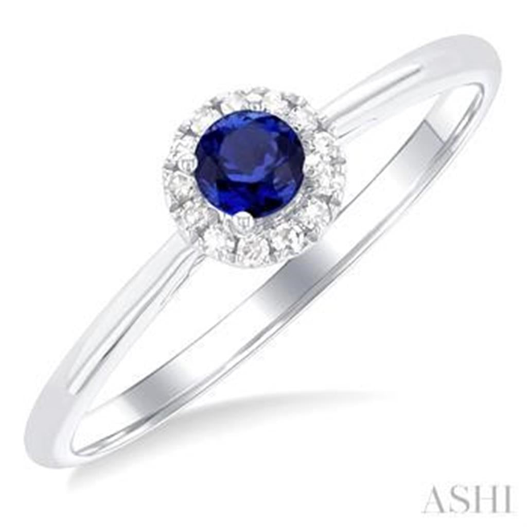 Halo Style Colored Stone Ring 10 KT White with Sapphire & Diamonds Accent size 6.5