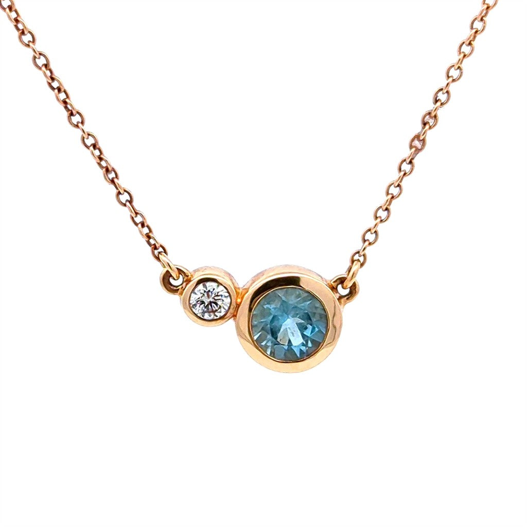 Tiffany Style Colored Stone Necklace 14 Karat Gold Yellow With Aqua & Diamond 16" Long