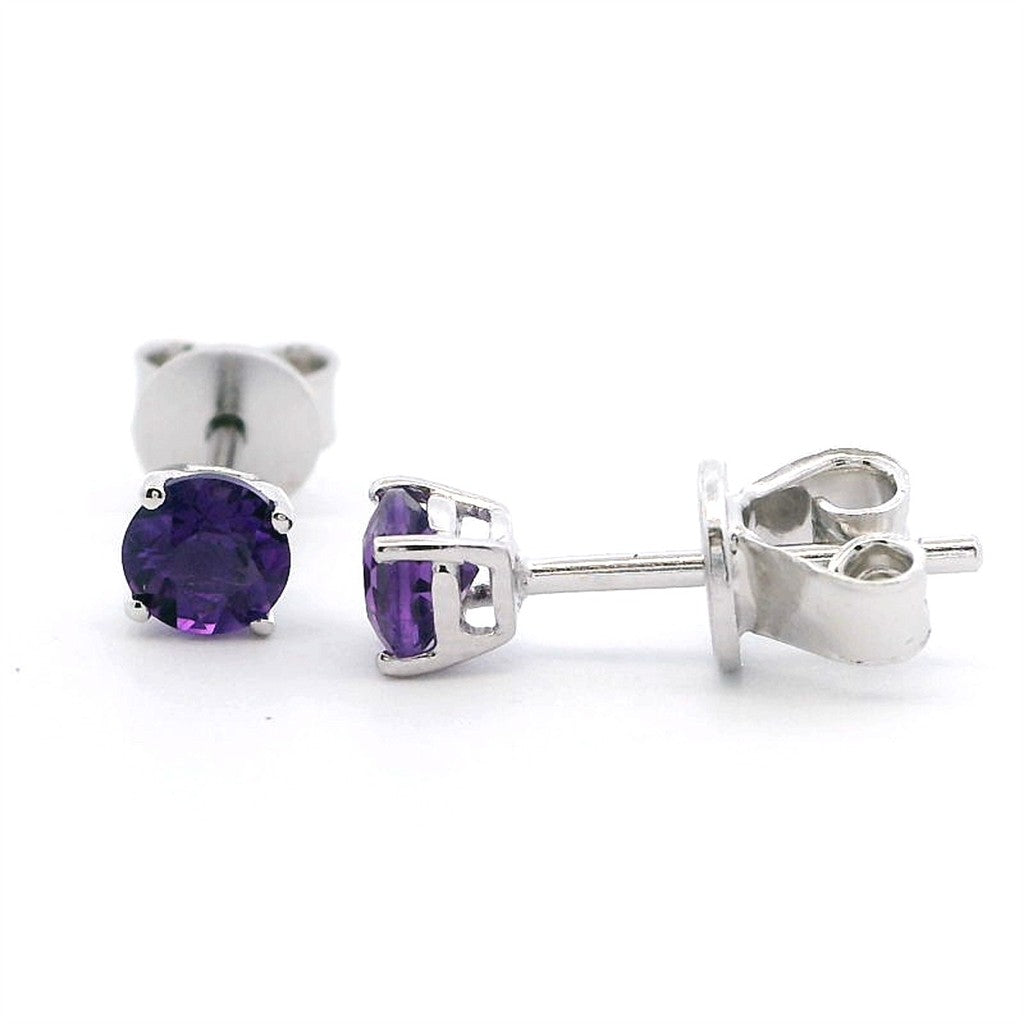 Birth Stone Studs Style Sterling Silver White With Round Alexandrite Labs