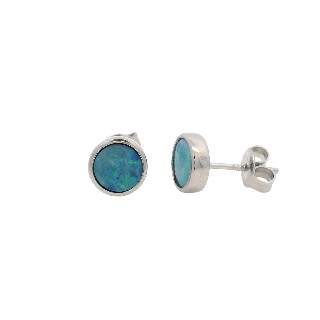 Single Stone Studs Style Sterling Silver White With Round Opals