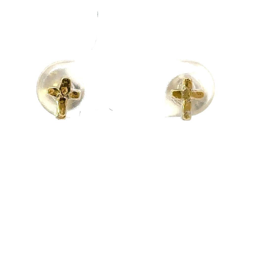 Cross Stud Sterling Silver Earrings Accented with Alaskan Gold Nuggets