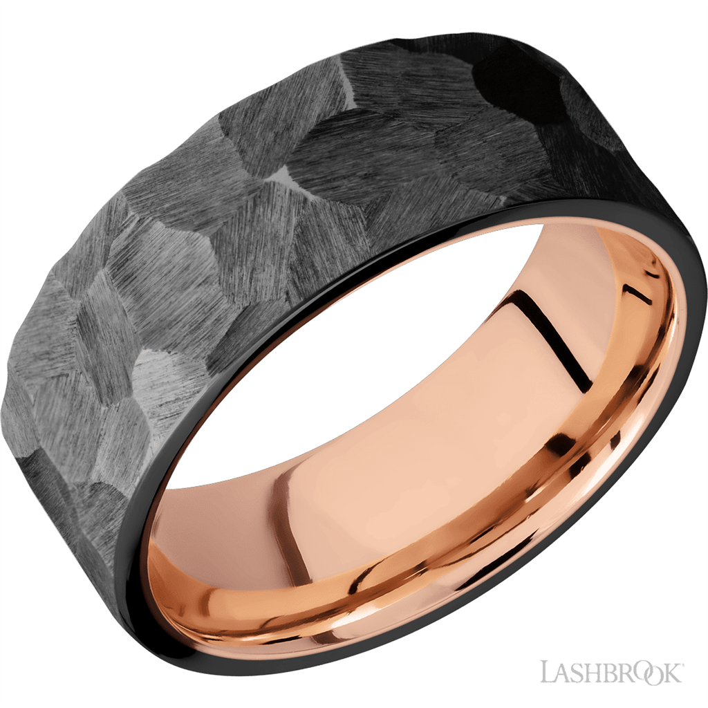 Rose & Black Zirconium Alternative Metal Ring 8mm wide Size 10