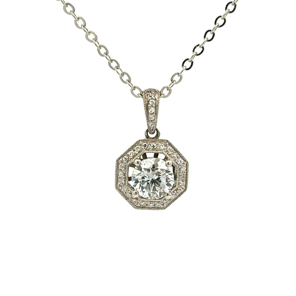 Halo Pendant Sterling Silver White with Round Cubic Zirconia