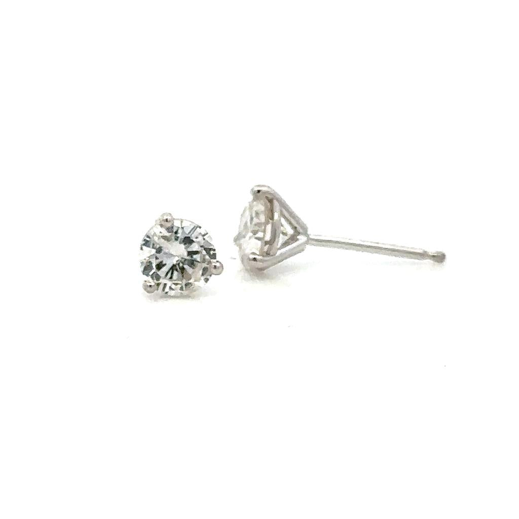Diamond Single Stone Stud Earrings 14 KT White 0.45 Carat Total Weight