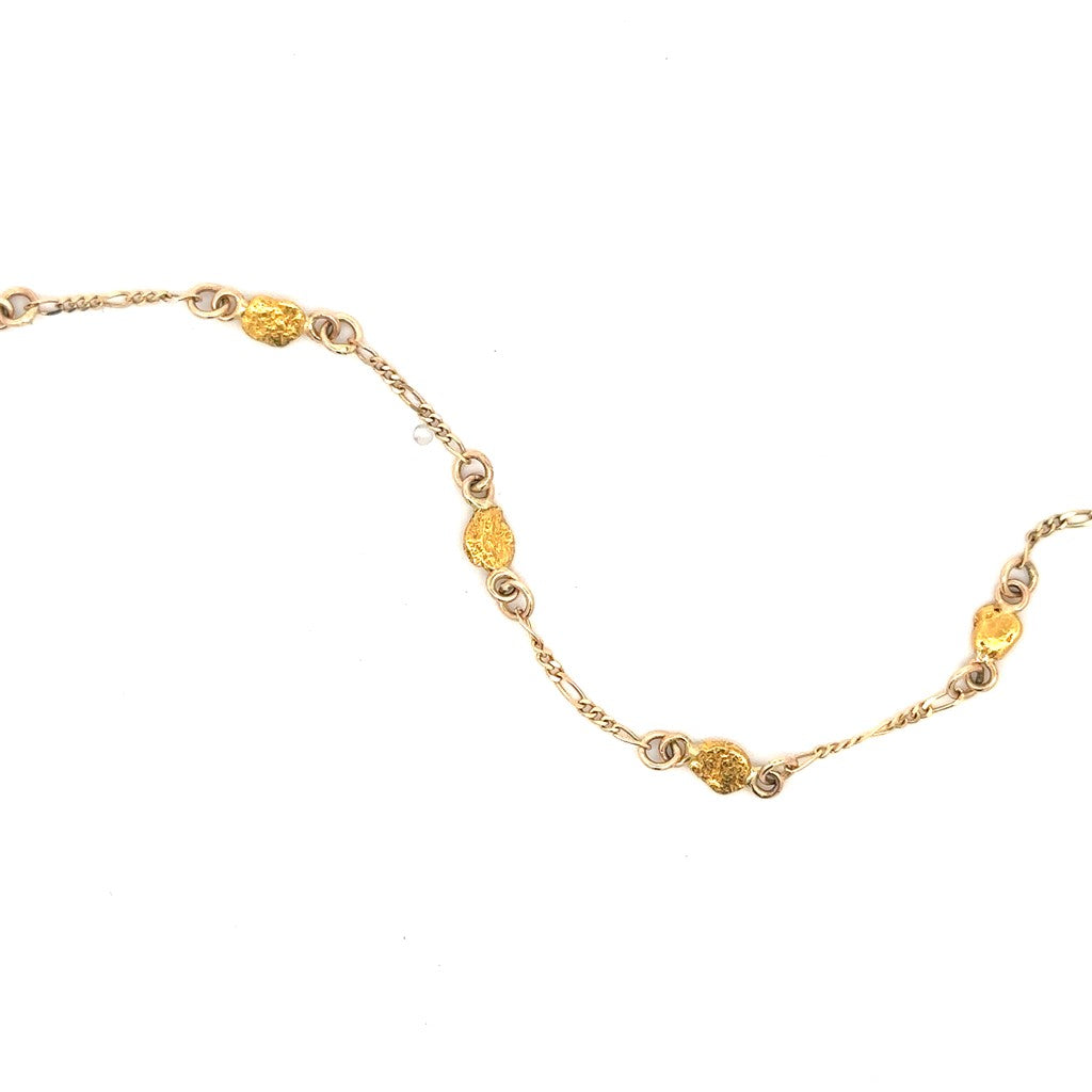 Gold Nugget Bracelet 14 Karat Gold Yellow Color 7" Long 2.2 dwt