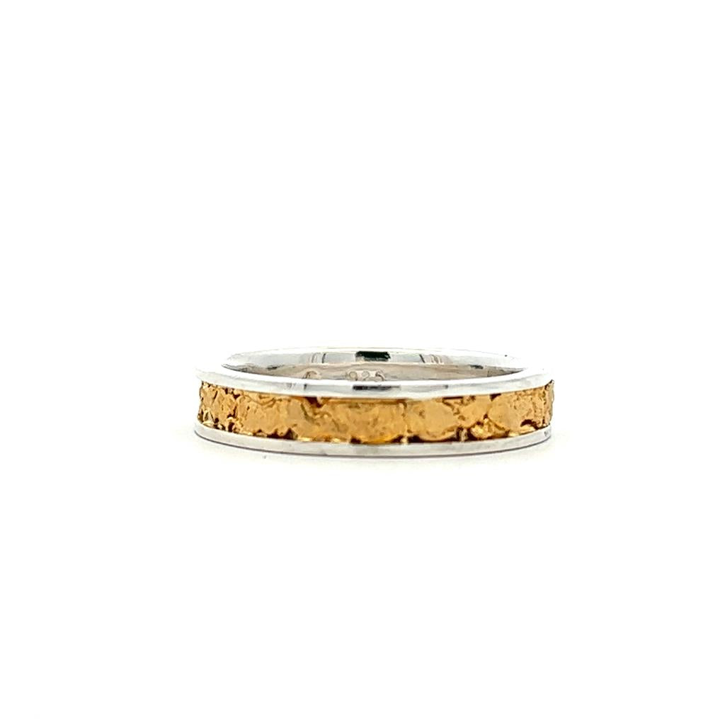 Tapered Channel Style Womans Wedding Bands With Gold Nugget .925 & Alaskan Gold Nugget White & Yellow size 7