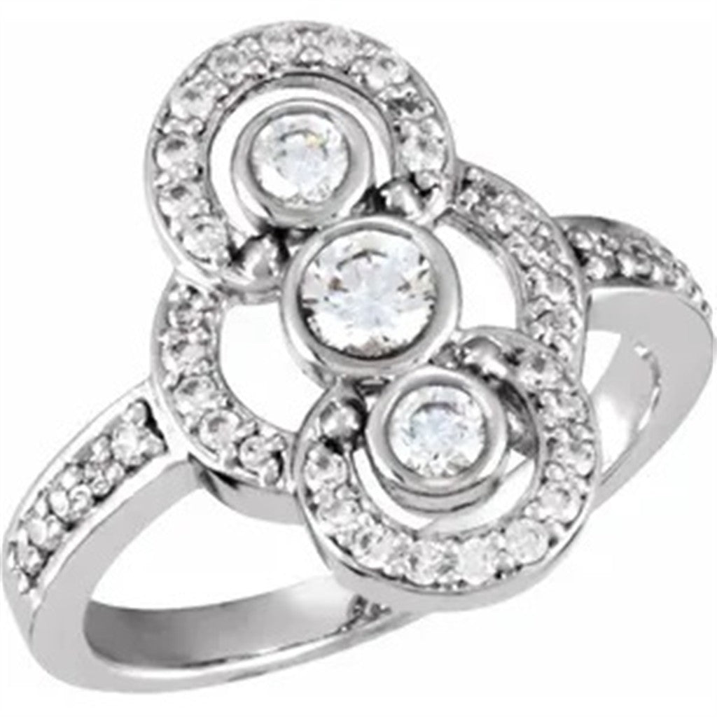 Contemporary Style Fashion Ring Sterling Silver White with Diamonds size 6
