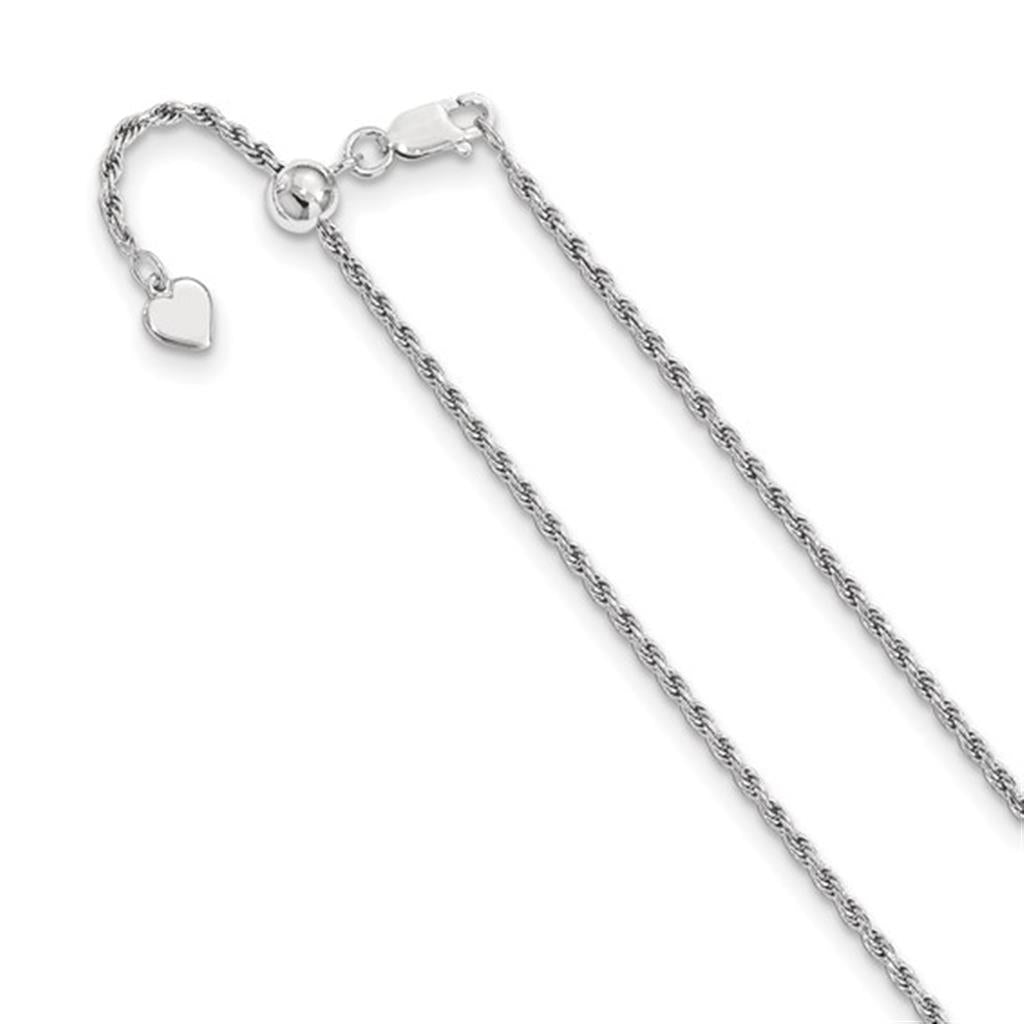 White Sterling Silver 2.25 MM Rope Chain 22" Long
