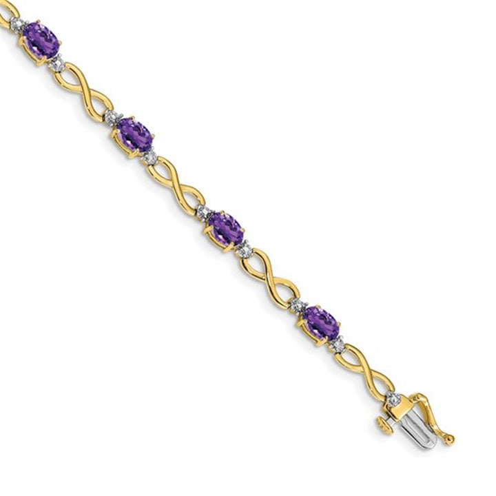 Continual Style Colored Stone Bracelet 10 KT Yellow With Amethysts & Diamonds Natural 7" Long