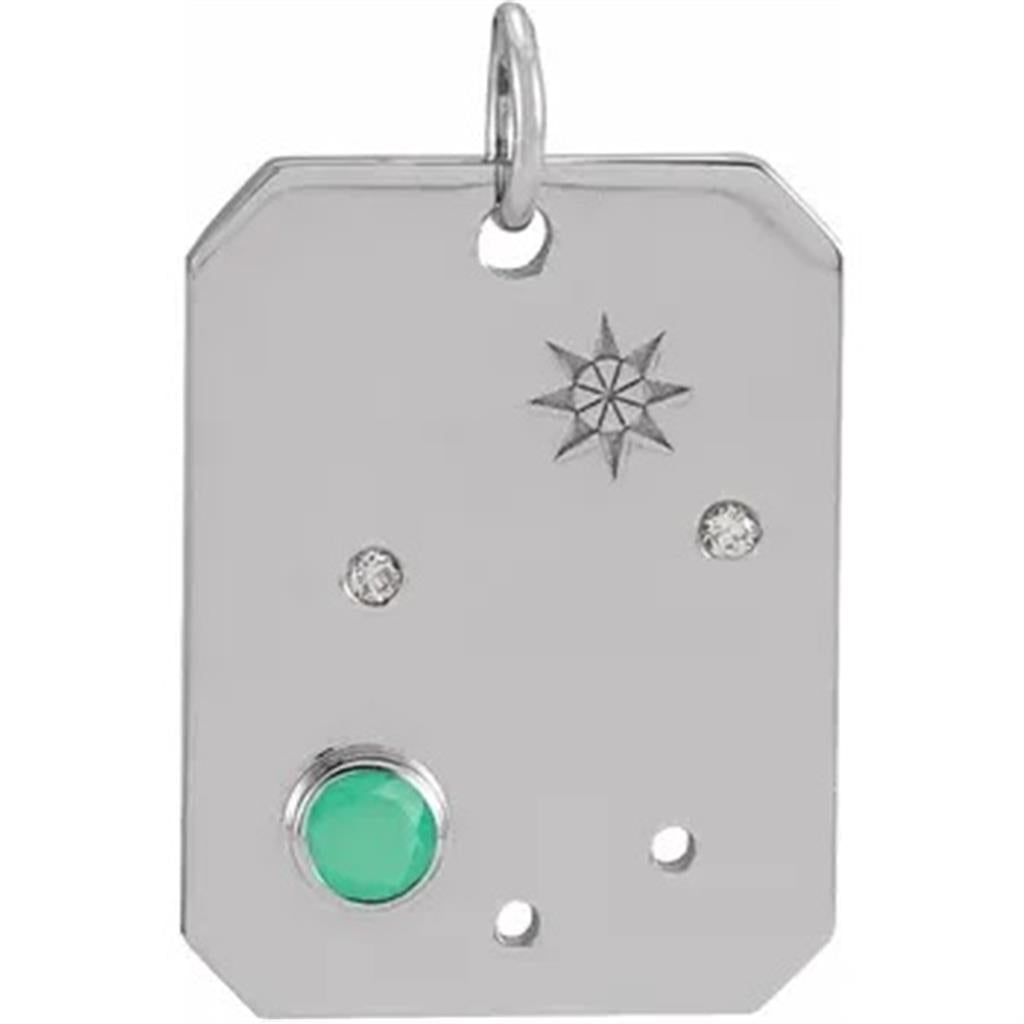 Tag Pendant Sterling Silver White with Round Diamonds