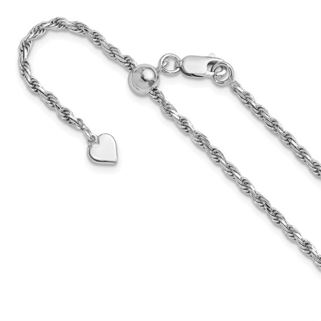 White Sterling Silver 2.25 MM Rope Adjustable Chain 30" Long