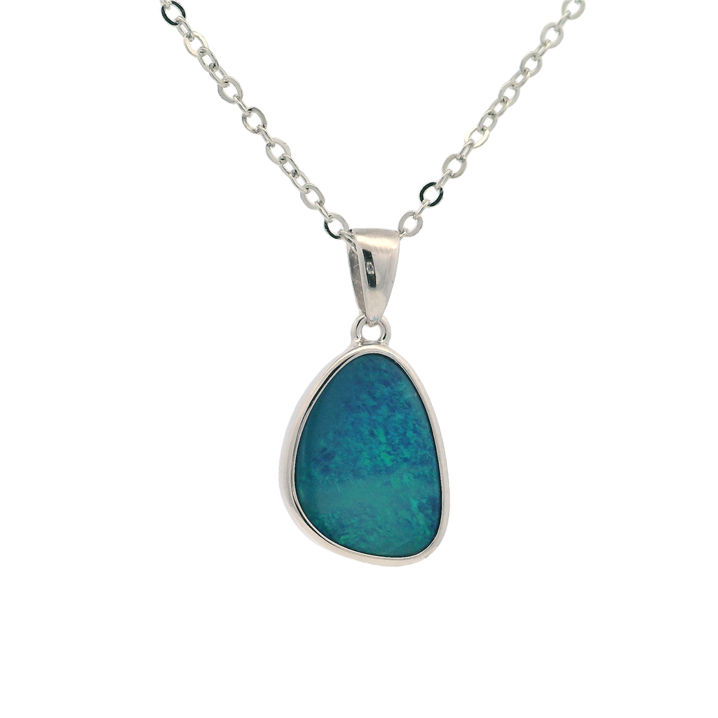 Free Form Opal Drop Sterling Silver Pendant