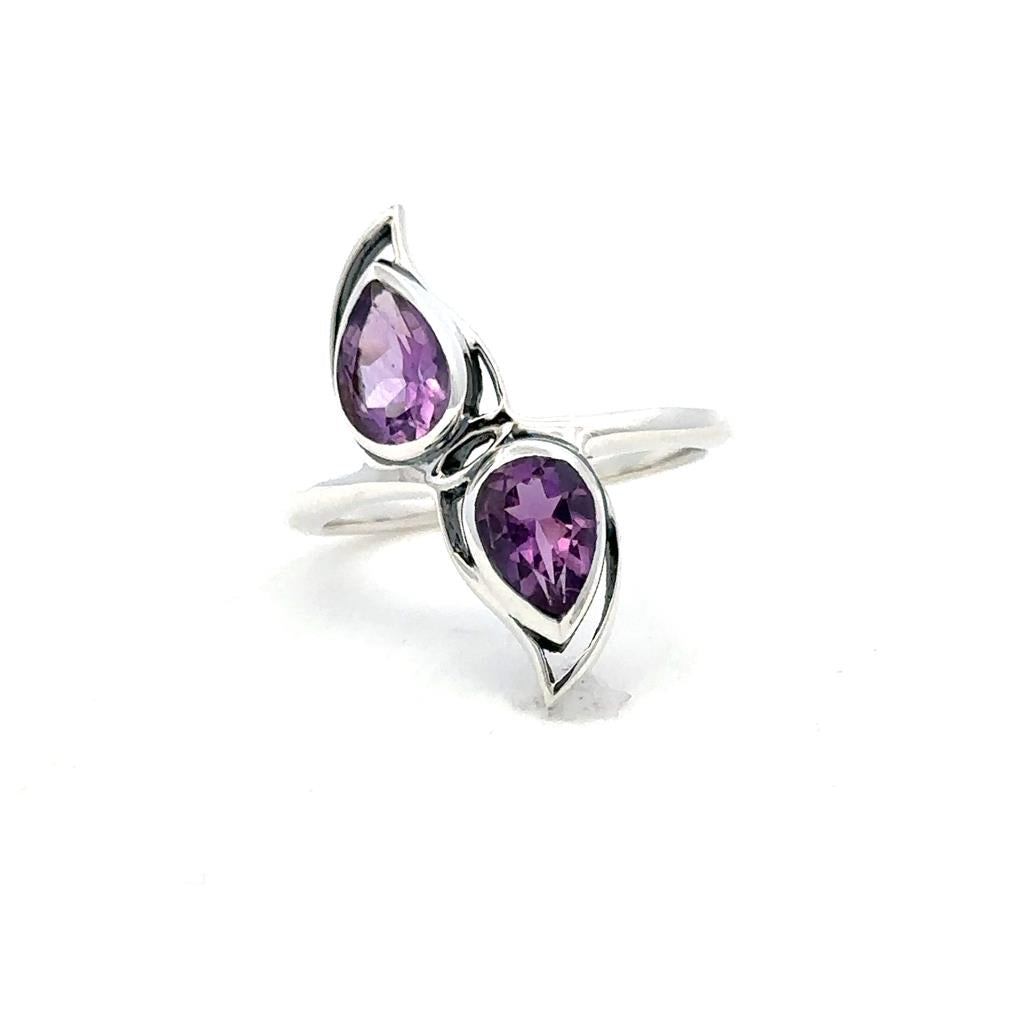 2 Stone Style Rings Silver with Stones .925 White with Amethysts size 7