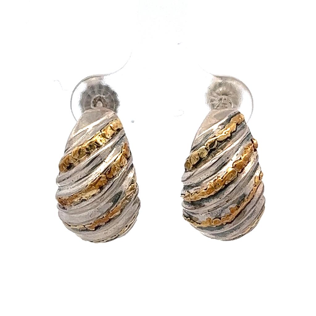 Hoop Sterling Silver Earrings Accented with Alaskan Gold Nuggets