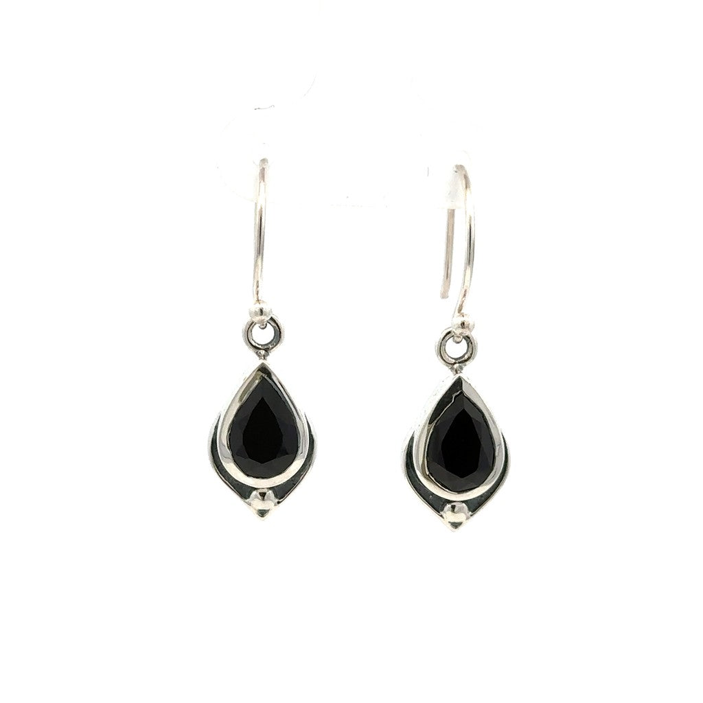 Dangle Drop Style Sterling Silver White With Cabochon Pear Onyxes