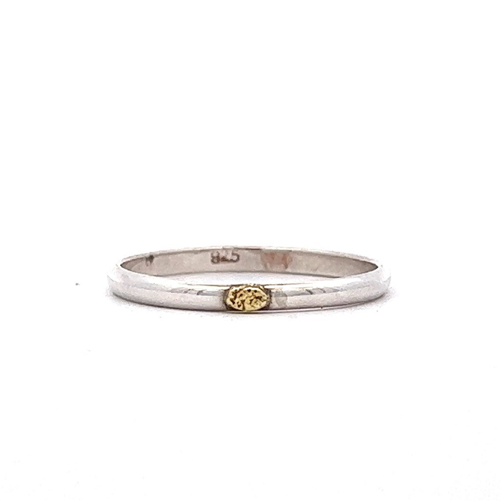 straight Solid Stack-Able Ring Sterling Silver & Alaskan Gold Nugget Size 8