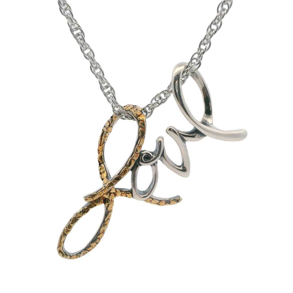 Slider Style Heart Pendant Sterling Silver & Alaskan Gold Nugget