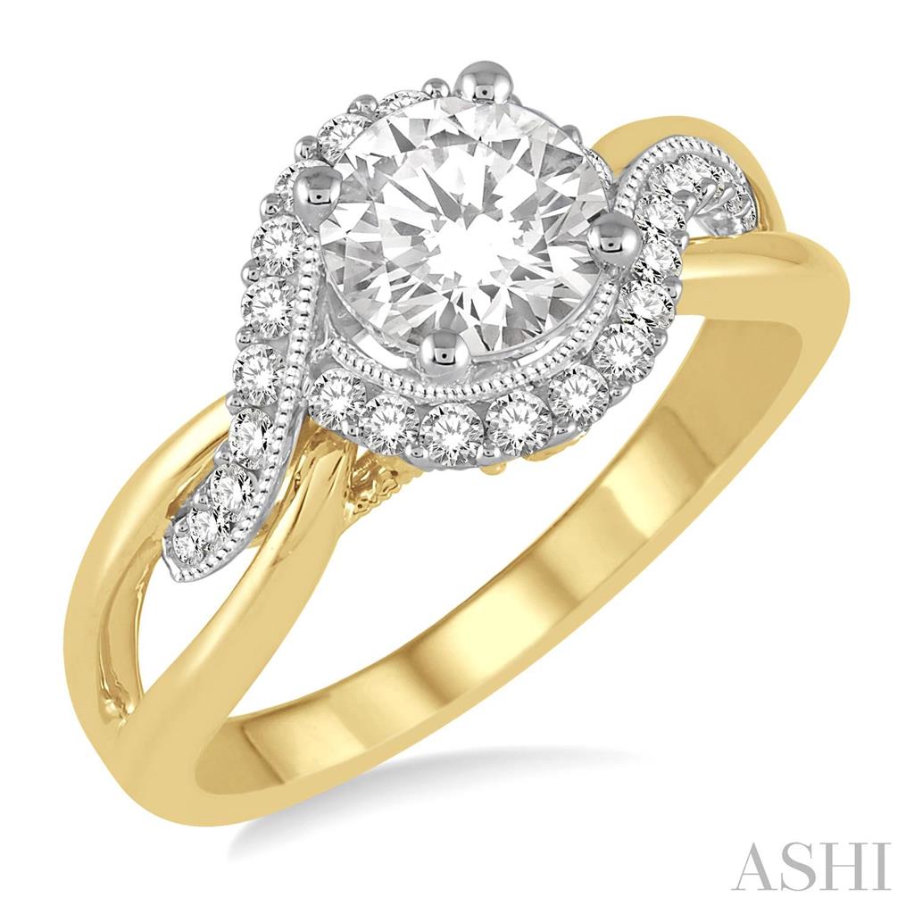 Halo Style Diamond Engagement Ring 14 KT White & Yellow 
(Center Stone Not Included)