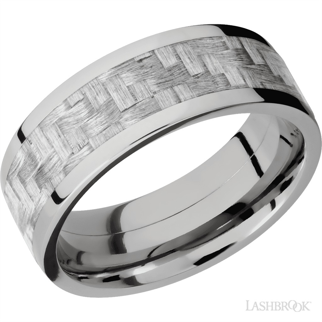 Silver & Black Titanium Alternative Metal Ring 8mm wide Size 9.75