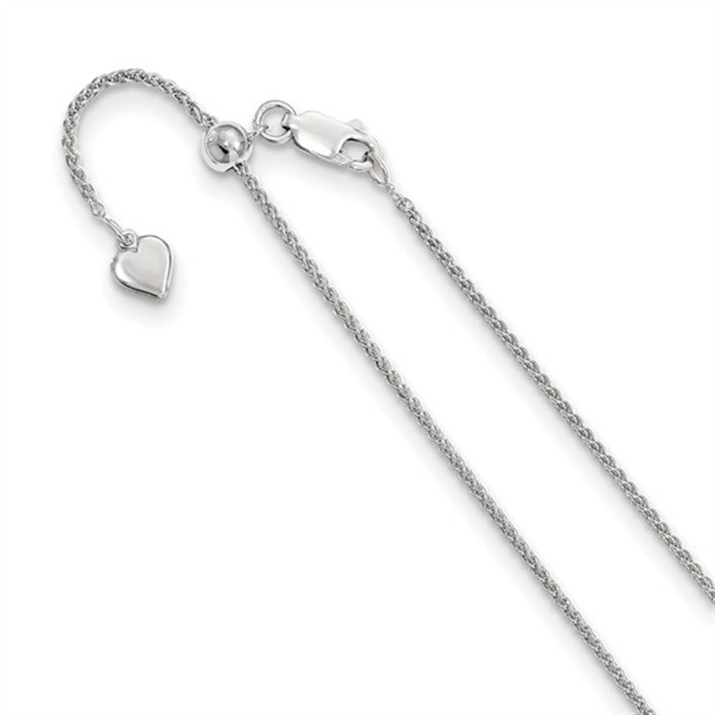 White Sterling Silver 1.5 MM Spiga Adjustable Chain 22" Long