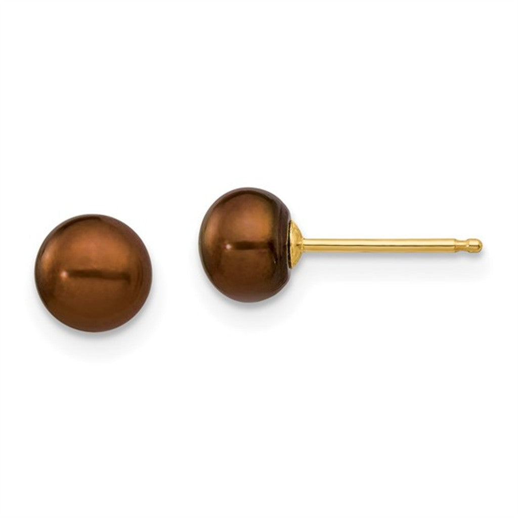 Single Pearl Stud Earring 14 Karat Gold Yellow 6mm Fresh Water Pearls