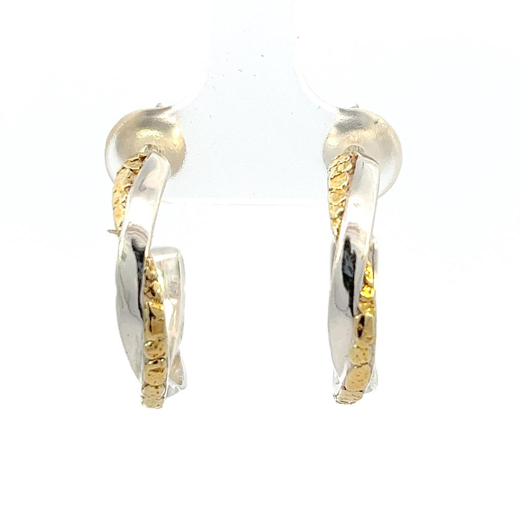Hoop Sterling Silver Earrings Accented with Alaskan Gold Nuggets