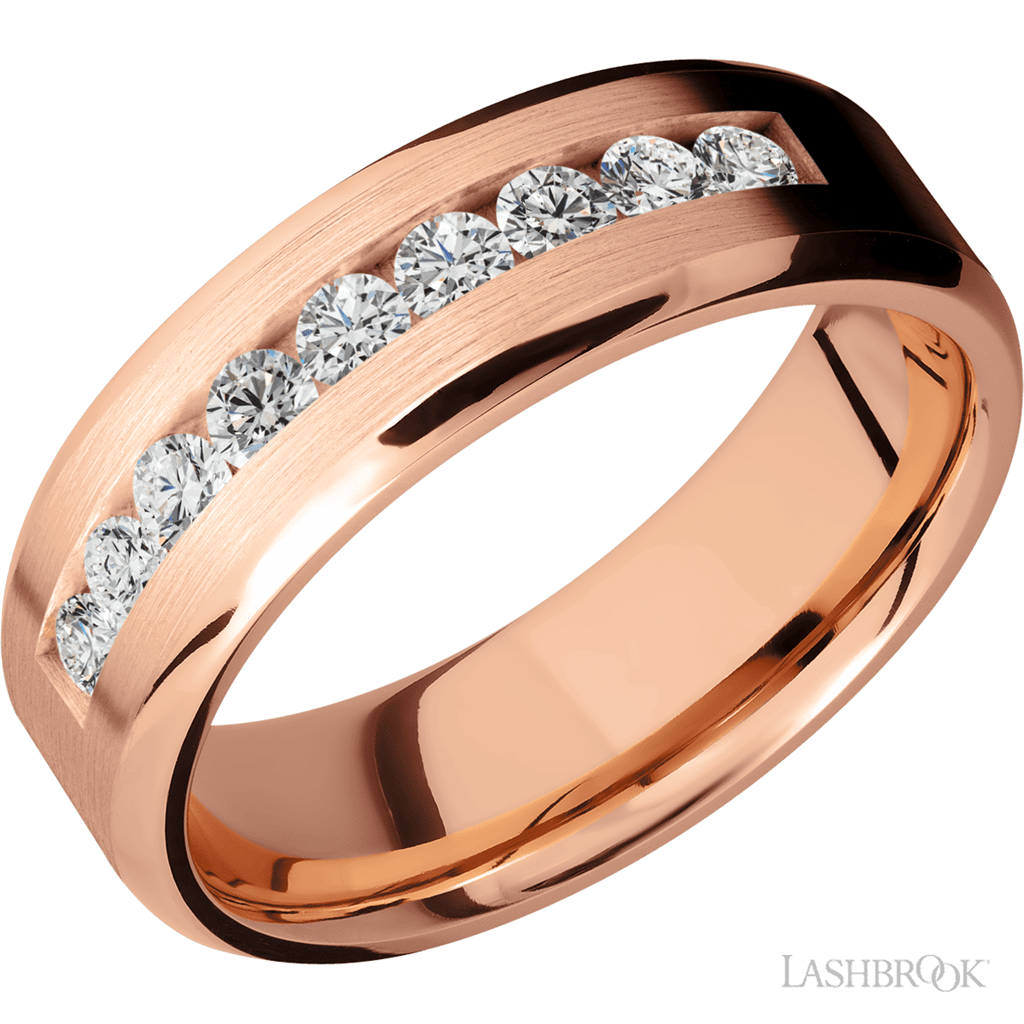1/2 Anniversary Style Wedding Band 14 Karat Gold Rose 7mm wide with Diamonds size 10