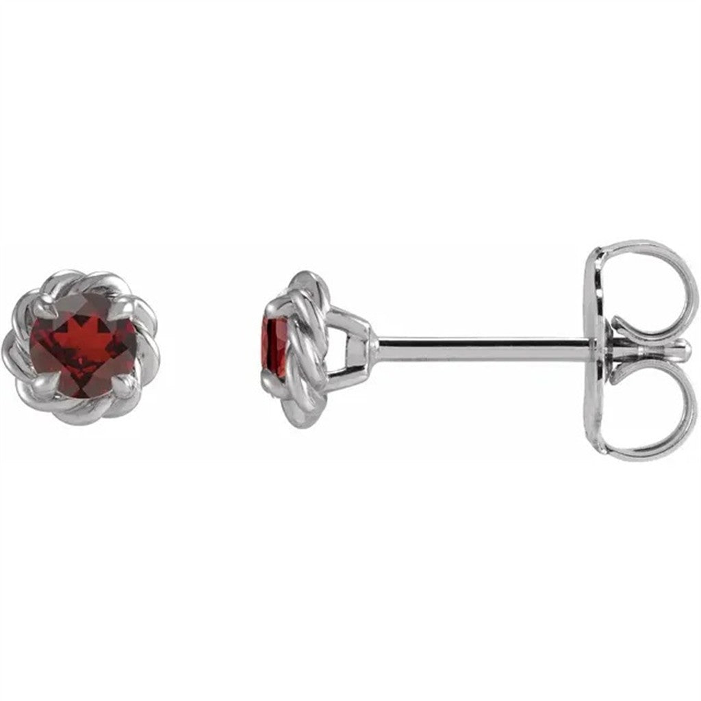 14 Karat Gold White Single Stone Stud Earrings Round Garnet Mozambiques