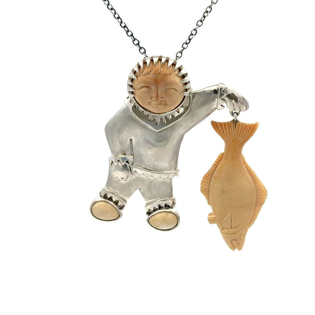 Mammoth Ivory Drop Style Boy Pendant/Necklace Sterling Silver