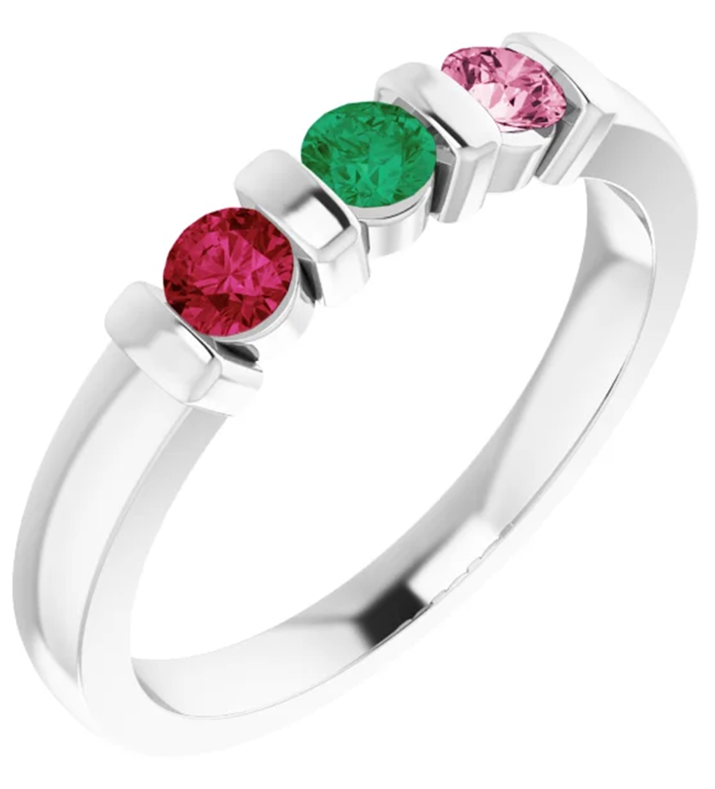 3 Stone Style Rings Silver with Stones Sterling Silver White with Ruby & Emerald Accent & Tourmaline Accent size 7