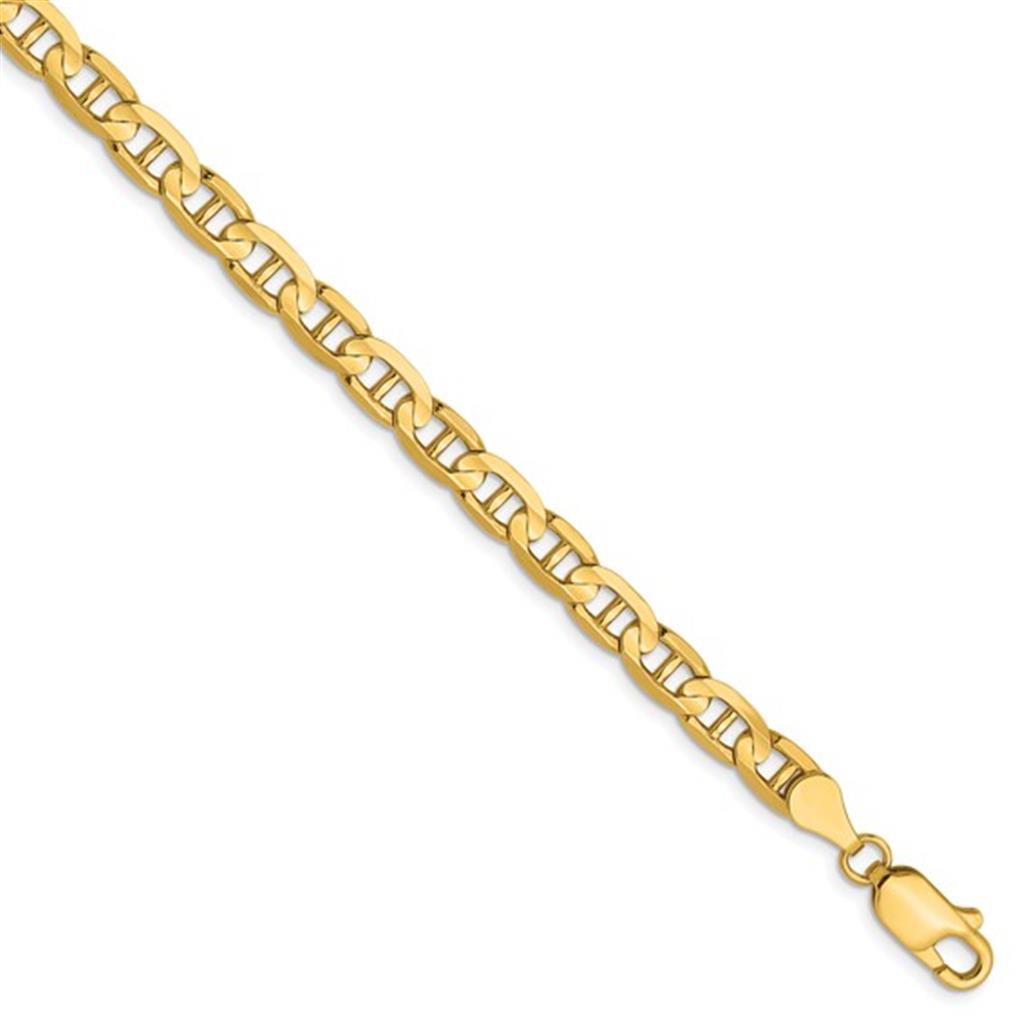 Anchor Concave Bracelet Precious Metal 10 KT Yellow Color 8" Long