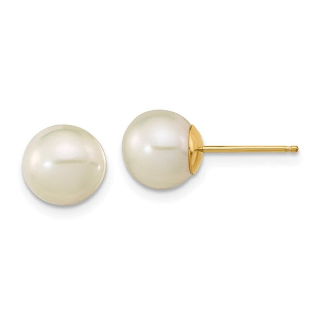 Single Pearl Studs Earring 14 Karat Gold Yellow Fresh Water Pearls