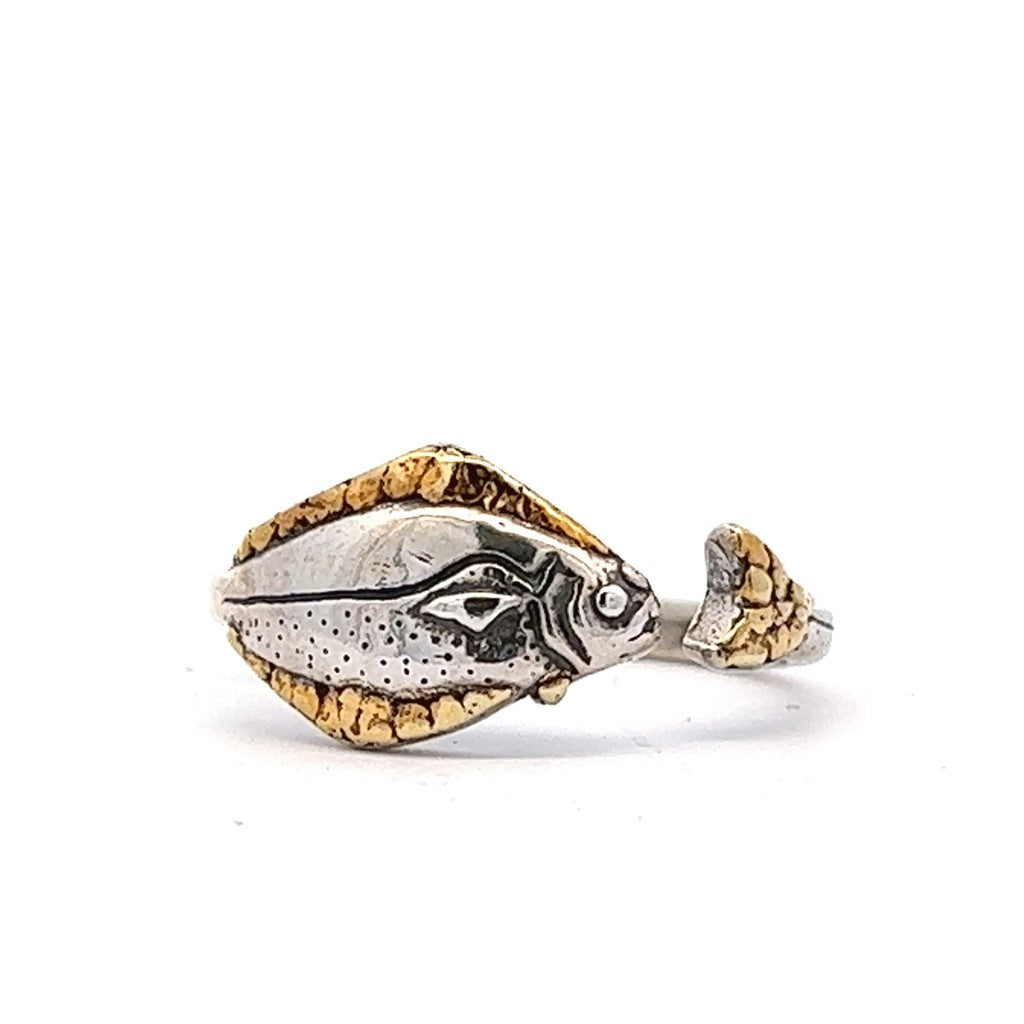 Sea Life Gold Nugget Ring Sterling Silver & Alaskan Gold Nugget Size 6