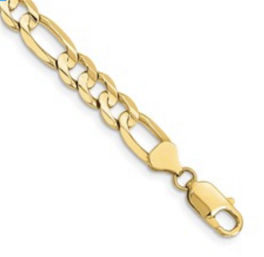 Figaro Link Bracelet Precious Metal 4 mm wide 14 KT Yellow Color 8" Long