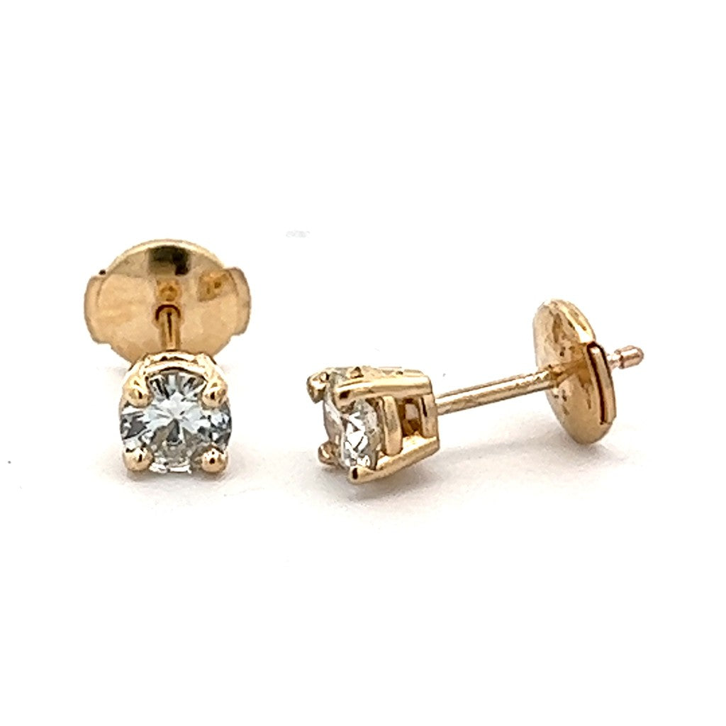 Diamonds Single Stone Stud Earrings 14 Karat Gold Yellow 0.28 Carat Total Weight